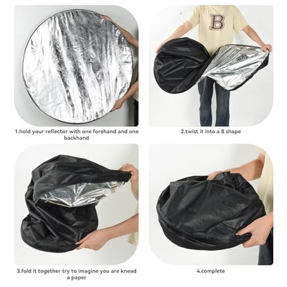UTEBIT 43"/110cm Photography Reflector with Stand & Clamp, Collapsible Light Reflector with Bag 5 in 1 Multi Disc Translucent/Silver/Gold/White/Black Photography Reflector for Studio&Outdoor Lighting - size: 43 inch