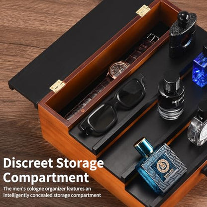 Perfume Organizer for Men, 4 Tier Wood Perfume Display Stand with Velvet Lining Drawer and Hidden Compartment for Watch,Jewelry,Perfume Display Risers,A Gift for Men (Black+Walnut) - style: 4 Tier - BlackWalnut