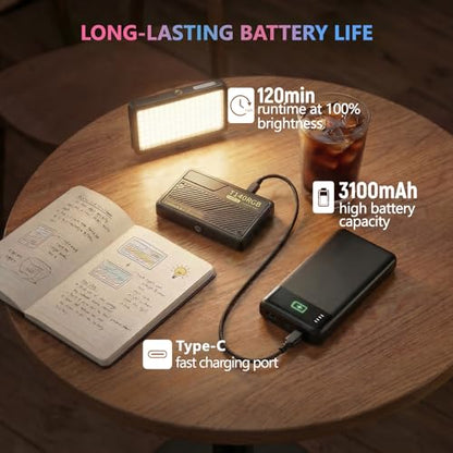 RGB Video Light, Portable Camera Light, 3100mAh with 1/4” Cold Shoe Adapter CRI95+ LED Fill Light, 0-359° Hue, 2500K-9000K CCT, 20 Effects, 140 LEDs for TikTok, Vlogging, Photography - color: RGB