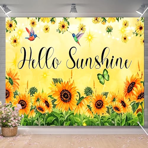 BlissYard Hello Sunshine Backdrop Decoration Sunflower Floral Banner 8x6ft Summer Spring Photo Backdrop Yellow Flower Background for Garden Party Photo Booth Seasonal Event Wall Display - color: Hello Spring Backdrop#05