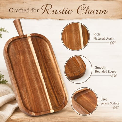 Acacia Wood Serving Board with Handle Rectangular Charcuterie Tray Acacia Dinner Platter with Natural Grain Finish Mom Gift for Food Meat Bread Appetizer Snack(16''l X 7.65''w X 1.25''d) - size: 16" x 7.7" x 1.3"