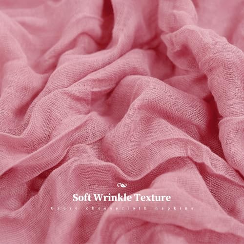 42 Pcs Dusty Rose Gauze Cheesecloth Napkins, 20 x 20 Inch Rustic Boho Dinner Napkins Wrinkled Rustic Linen Napkins for Wedding,Dinner,Family Everyday Use/Parties - color: Dusty Rose, size: 20" x 20" (Set of 42)