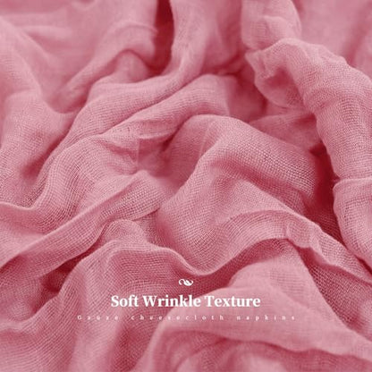 42 Pcs Dusty Rose Gauze Cheesecloth Napkins, 20 x 20 Inch Rustic Boho Dinner Napkins Wrinkled Rustic Linen Napkins for Wedding,Dinner,Family Everyday Use/Parties - color: Dusty Rose, size: 20" x 20" (Set of 42)