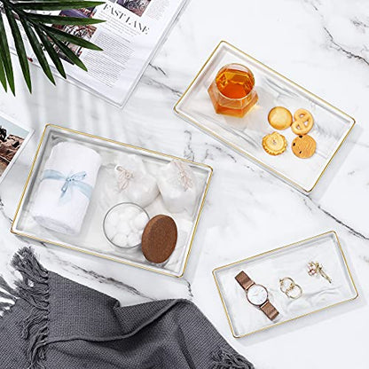 Luxspire Bathroom Vanity Tray, 11" Marble Ceramic Bathroom Trays for Counter, Bath Tray for Dresser, Kitchen Counter Tray, Perfume Tray, Bathroom Accessories, Medium, Marble White - color: Marble White + Gold, style: Medium