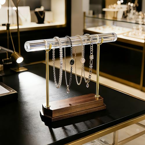 Kevenal Bracelet Holder Display Stand, Crystal Clear Acrylic with Walnut Wood Base, Elegant Jewelry Display for Boutique, Etsy Sellers, Photography Props, Gift for Jewelry Makers