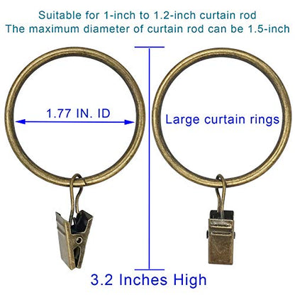 WeeksEight 20 Pack Bronze Curtain Rings with Clips, Curtain Hooks Hangers Clip Rings for Hanging Drapes Bows Hat, Drapery Rings 1.77 in I D, Fits up to 1.5 in Diameter Curtain Rod. - color: Bronze, size: 1.7" I D Set of 20