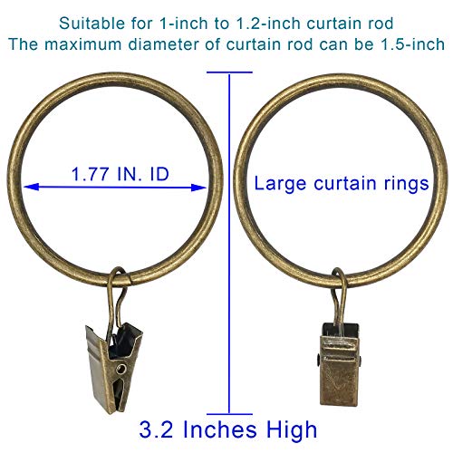 WeeksEight 40 Pack Bronze Curtain Rings with Clips, Curtain Hooks Hangers Clip Rings for Hanging Drapes Bows Hat, Drapery Rings 1.77 in I D, Fits up to 1.5 in Diameter Curtain Rod. - color: Bronze, size: 1.7" I D Set of 40