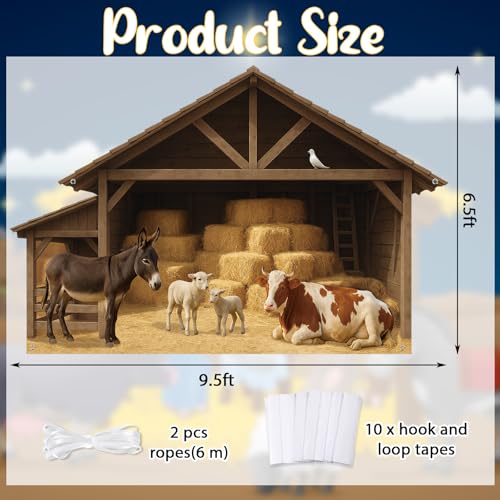 Panelee 9.8x6.5ft Christmas Nativity Backdrop Decoration Nativity Stable Scene Backdrop Banner Farm Barn Manger Straw Bales Haystack Yard Garage Door Wall Decor for Xmas Holiday Party Decor - style: Classic