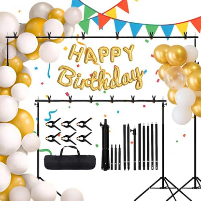 Backdrop Stand, 7x10ft(2.1x3m) Photo Studio Adjustable Background Stand Support Kit with 5 Crossbars, 6 Backdrop Clamps and and Carrying Bag for Photo Video Shooting, Parties, Wedding - size: 7x10ft Backdrop Stand
