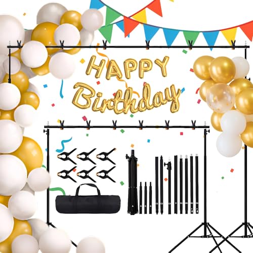 Backdrop Stand, 7x10ft(2.1x3m) Photo Studio Adjustable Background Stand Support Kit with 5 Crossbars, 6 Backdrop Clamps and and Carrying Bag for Photo Video Shooting, Parties, Wedding - size: 7x10ft Backdrop Stand