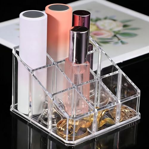 Clear Acrylic Lipstick Lip Gloss Organizer 9 Slots Small Comestic Display Holder for Nail Polish Essential Oil - size: 9 Spaces