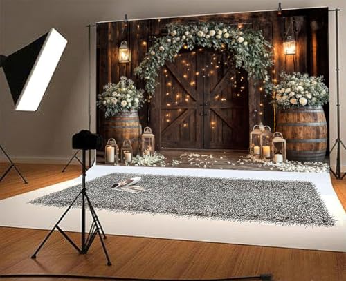 5 x 3 ft Wedding Rustic Barn Door Backdrop Country White Roses Vintage Farmhouse Wooden Photography Backdrop Cabin Wooden Birthday Baby Shower Wedding Bridal Party Photo Booth Studio Prop - color: Multi, size: 5x3ft