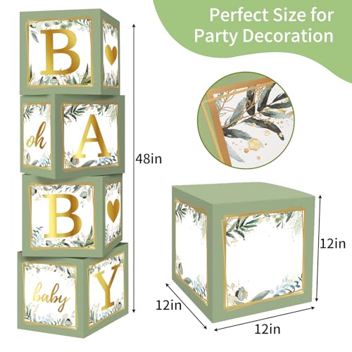 RUBFAC Baby Shower Boxes with Letters, 4pcs Sage Green Baby Shower Decorations for Boy Girl Balloon Boxes Gender Reveal Birthday Party Favors - color: Green