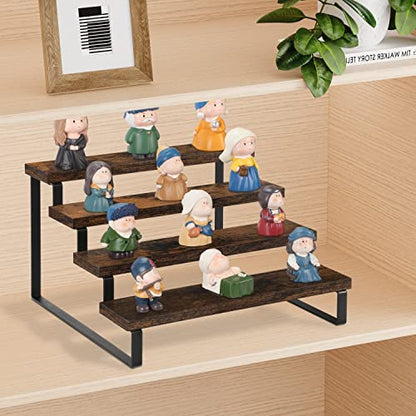 YINMIT Wooden Display Riser Stand, Tiered Perfume and Cologne Organizer Stand, 4 Tier Spice Rack Organizer, Rustic Display Shelf for Candles (4 Tier) - color: 4 Tier,Brown