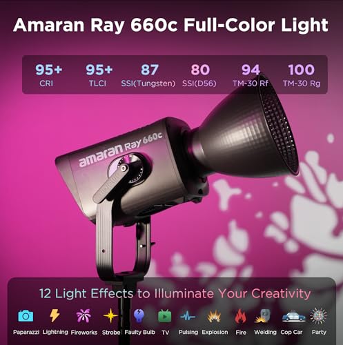 Amaran Ray 660c Full Color COB LED Video Light, 660W Powerful Studio Light with Integrated AC Power, IP54 Weatherproof, OmniColor Engine, 2,300K-10,000K, App/DMX Control, Bowens Mount Monolight - color: Ray 660c