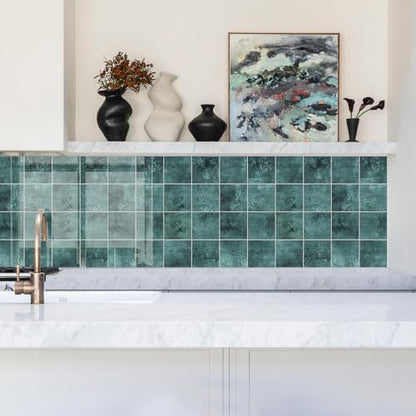 Peel and Stick Tiles for Kitchen Backsplash, New Upgrade Design 9" x9" SPC Square Marble Tiles, Marble Green Premium Mosaic Tiles(5-Sheet) - color: Green, size: 5-sheet