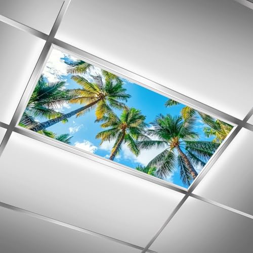 Fluorescent Light Covers for Classroom Ceiling Lights – 2x4ft Backlit Film for Fluorescent Fixtures, Reduce Glare and Eye Strain, Easy to Install – School, Office, Sensory -Coconut Tree - color: Sycamore Tree（3）