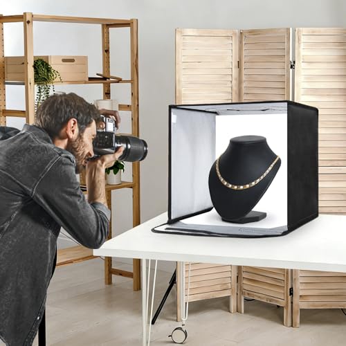 Photo Light Box 12 inch, Photography Lighting Tent Studio Kit with 3-Color Temperature Dimmable LED Light, 6 Colors Backdrops for Jewelry/Artwork/Small Objects Tabletop Studio