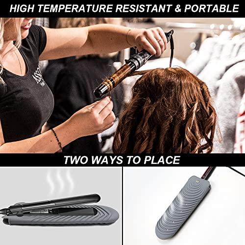Heat Insulating Silicone Mat Pouch for Hair Straightener, Anti-Slip Travel Pad Cover for Curling & Flat Iron, Portable Styling Heat Mat Holder for Curler Wand and Hot Waver (Grey) - color: Grey