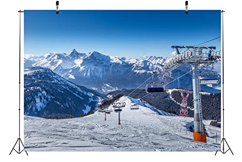 BELECO 10x8ft Fabric Ski Resort Backdrop Snowy Winter Alps Mountain Background for Photography Holiday Travel Ski Sport Backdrop Birthday Party Decor Kids Adults Portrait Photoshoot Studio Booth Props - size: 10x8FT