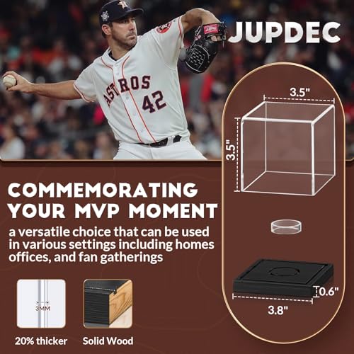 JupDec Baseball Display Case, Clear Cube Baseball Holder with Wooden Base, Autograph Baseball Stand Box for Single Ball, Acacia Wood, Black, 1 Pack - size: 1 Pack