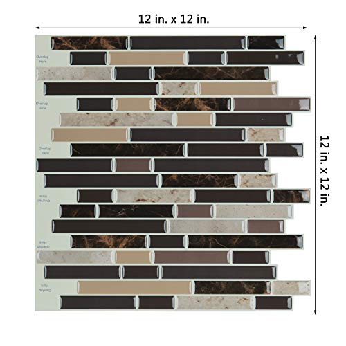 Art3d Self Adhesive Wall Tile (11.8 x 11.8inches,10 Tiles) Peel and Stick Backsplash for Kitchen, Bathroom - color: Brown Marlbe