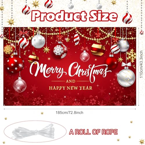 Irenare Christmas Backdrop Merry Christmas Banner Party Decoration Xmas Photography Background Photo Props for Winter Holiday New Year Eve Family Party Decoration Supplies(Ball) - style: Ball