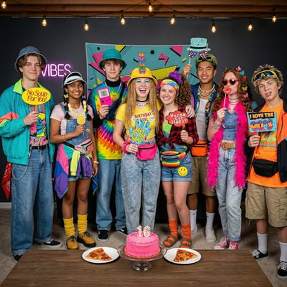 Throwback 90s Photo Booth Props - 40 Pieces - Funny 1990s Theme Party Supplies, Decorations and Gifts