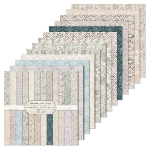 12x12 Inch Scrapbook Paper - 24 Sheets Damask Linen Decorative Craft Paper Double Sided Vintage Print for Elegant Cards, Wedding Invitations and Scrapbook Supplies (Damask Linen Texture, 12x12 Inches) - color: Damask Linen Texture