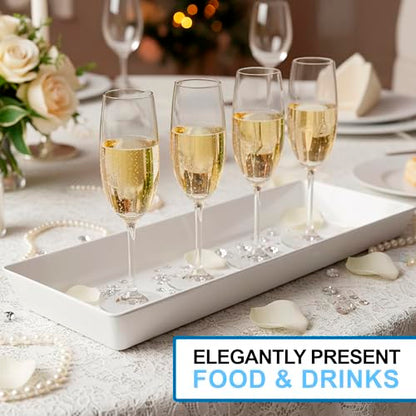 US Acrylic White Plastic Serving Trays (Set of 4) 15” x 5” | Narrow Unbreakable Reusable Rectangular Party Platters | Serve Appetizers, Fruit, Veggies, & Desserts | BPA-Free & Made in USA - color: White, size: 15" x 5"
