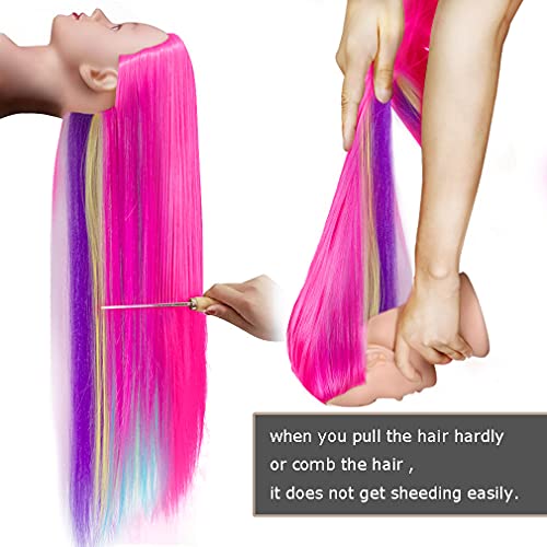 FABA Mannequin Head with Hair 26"-28" Colorful Hair Practice Braiding Cosmetology Mannequin Heads for Make up, Braiding Hairdressing Doll Head for Styling - Free Clamp Holder - color: Colorful, size: 26-28 Inch (Pack of 1)