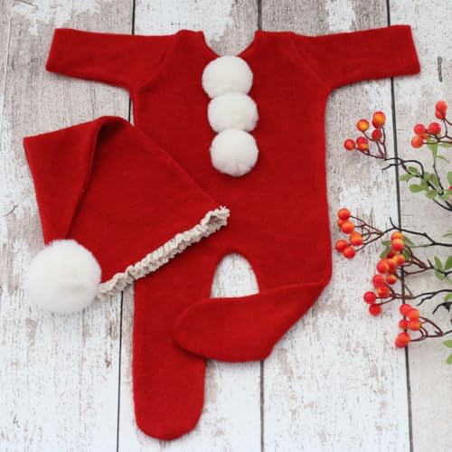 Christmas Newborn Baby Photo Shoot Props Outfits Crochet Clothes Santa Claus Red Hat Pants Photography Props - color: Deep Burgundy