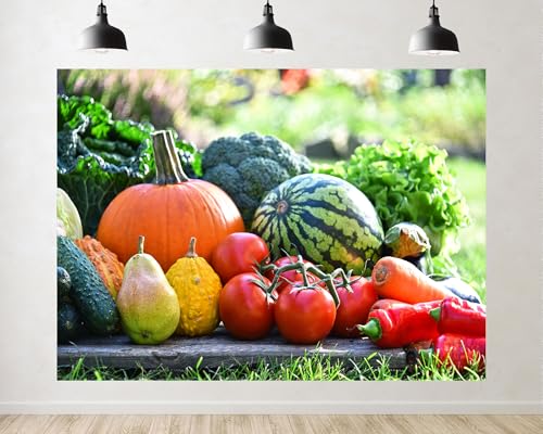 Trykid 8x6ft Assorted Fresh Vegetables Fruits Backdrop Organic Farm Harvest Photography Background Healthy Food Party Decoration Tapestry Photo Booth Prop Fabric - size: 8x6ft