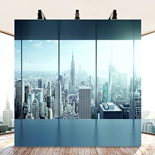 AOFOTO 8x8ft Business Office Sash Window Backdrop French Window Photography Background Empty Casement Work Modern City Building New York Skyscraper Photo Studio Prop Success Job City Landscape Vinyl - size: 8x8ft