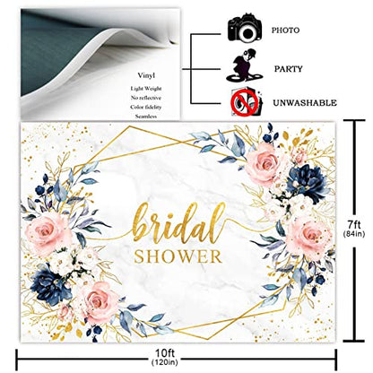 Avezano Blush and Navy Bridal Shower Backdrop Bride to Be Party Engagement Photography Background Marble Blue and Pink Floral Geometric Wedding Bridal Shower Decorations Photoshoot Backdrops (10x7ft) - size: 10x7ft