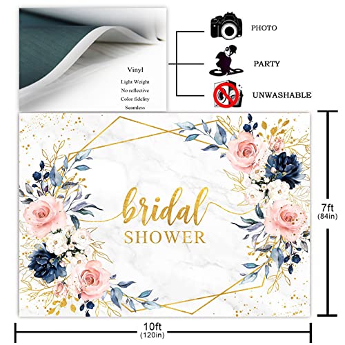 Avezano Blush and Navy Bridal Shower Backdrop Bride to Be Party Engagement Photography Background Marble Blue and Pink Floral Geometric Wedding Bridal Shower Decorations Photoshoot Backdrops (10x7ft) - size: 10x7ft