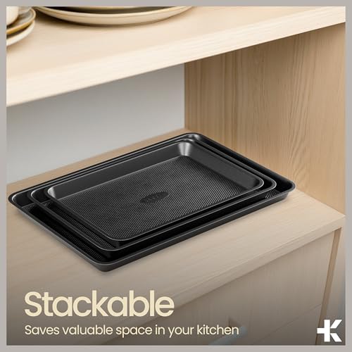 BAKKEN Kitchen Baking Pans - Nonstick Gray Coating, 13.58’’ × 9.65’’ Commercial Grade Carbon Steel Cookie Sheet, Diamond Texture Bottom, PFOA, PFOS, PTFE Free, Oven Safe Tray (450°F), Gray - color: Gray, size: Pack of 1