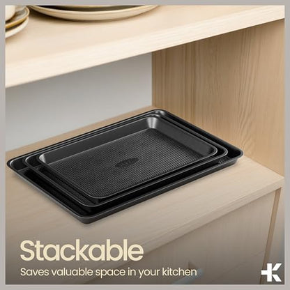 Diamond Bottom Cookie Sheet Set of 2, Nonstick Gray Carbon Steel Baking Pans for Crisp Baking, Space-Saving Stackable Trays, PFOA, PFOS, PTFE Free, Oven Safe Up to 450°F, Small & Medium Pans - color: Gray, size: Pack of 2