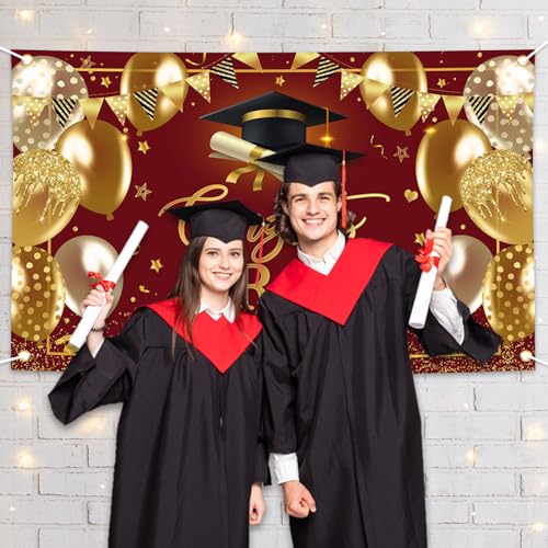 Avezano Graduation Banner Congrats Grad Class of 2026 Backdrop Maroon Gold Congratulation Backdrop for 2026 Graduation Party Decorations High School College Prom Background 6x3.6 ft - color: Maroon Gold, size: 6x3.6 ft