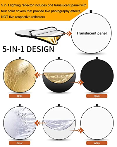 Light Reflectors for Photography 51inch/130cm 5 in 1 Large Photography Reflector Collapsible Multi Disc with Clip for Studio Photography Lighting Reflector and Outdoor Lighting - size: Open Size:130cm/51inch