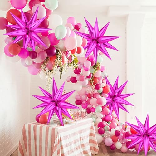 Hot Pink Star Balloons, 72 PCS Star Foil Balloons, Explosion Cone Mylar Spike Balloon for Christmas Party Supplies, Birthday, Wedding Decorations, Photo Props - color: Hot Pink Star Cones, 26 Inch