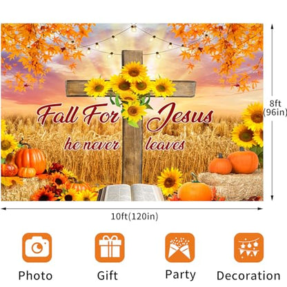 deFouliao Fall Backdrop Autumn Harvest Thanksgiving Maple Leaves Pumpkins Wooden Cross with Sunflower Background Banner Thanksgiving Party Supplies Photo Booth Props, 10x8ft - color: Yellow, size: 10x8ft