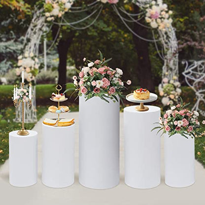 5 Pcs Cylinder Stands, Large White Cake Pedestal Tables, Round Reusable Dessert Display Plinth Pillars Wedding Backdrop Art Decor Flower Column Stand for Party Weddings or Banquets - size: 5 Pcs