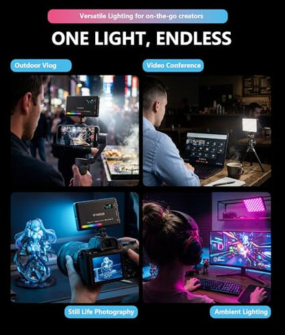 Portable RGB LED Video Light, 140LEDs Camera Light with CRI95+, 2500K-9000K CCT, 0-100% Dimmable Brightness, Adjustable Saturation, 3100mAh Rechargeable for Vlogging, Photography, Video Conference - color: RGB with HSI