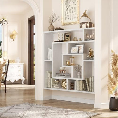 Armocity 6 Tier Display Book Shelf Wall Mounted Bookshelf Freestanding Geometric Bookcase Floating Book Shelves for Wall Bedroom Living Room Home Office, 45.5"(W) * 47"(H), White - color: White