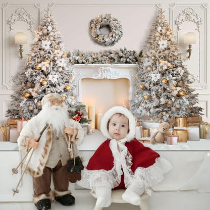 Mocsicka Classic Christmas Interior Room Photography Backdrop White Christmas Fireplace Photo Background Decorated Xmas Tree Family Kids Holiday Party Banner Decorations Photo Booth Props (8x6ft) - size: 8x6ft