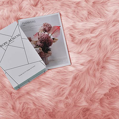Goolela Pink Fluffy Fuzzy Furry Runner Rug 2X6 Light Pink Faux Sheepskin Fur Rug for Girls Bedroom Bedside Rug Plush Shaggy Washable Rectangle - color: Light Pink, size: 2' x 6' (Rectangular)
