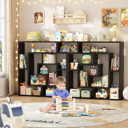 Armocity 5 Tier Display Book Shelf Wall Mounted Bookshelf Freestanding Geometric Bookcase Floating Book Shelves for Wall Bedroom Living Room Home Office, 45.5"(W) * 47"(H), Black - color: Black