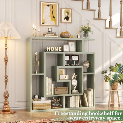 Armocity 6 Tier Display Book Shelf Wall Mounted Bookshelf Freestanding Geometric Bookcase Floating Book Shelves for Wall Bedroom Living Room Home Office, 45.5"(W) * 47"(H), Crab Green - color: Crab Green
