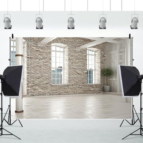 Yeele 12x8ft Modern Villa Backdrop for Photography Business Office Green Plant Brick Wall Empty Living Room Background for Online Meeting Video Conference Photo Studio Shoot Props Vinyl Wallpaper - size: 12x8ft